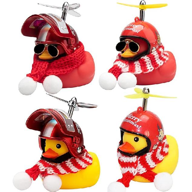 Wonuu Rubber Duck Car Ornaments Yellow Duck Car Dashboard Decorations with Propeller Helmet for Christmas Decor and Home Decorations for Adults
