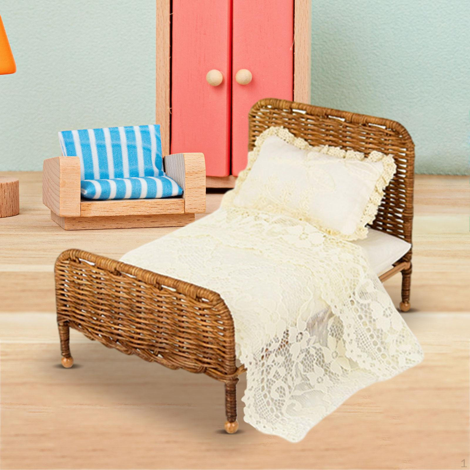 

Миниатюрная кукольная кровать Ratten, декоративная мебель в масштабе 1/6, плетеная для диорамы dark brown C