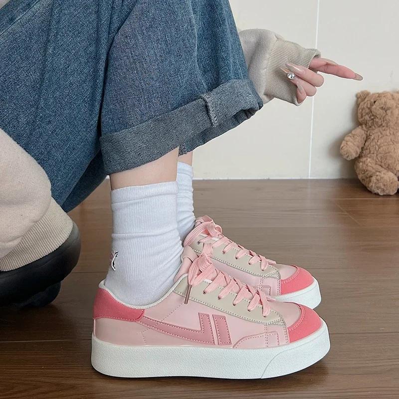 Fashion 2024 Women's Vulcanized Shoes Lace Up Thick Sole Running Sneakers Sports Thick Sole Shoes Women's Casual Shoes Zapatos De Mujer