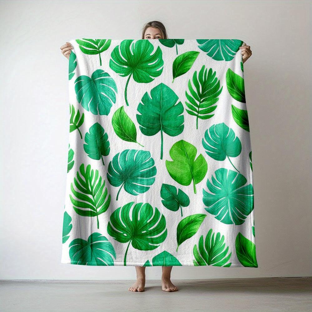 

1pc tropical leaf print blanket polyester fabric machine washable suitable for bedroom and living room decoration 75x100cm