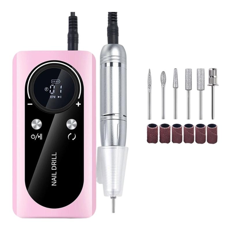 Multi Function Nail File Machine with Multiple Attachments for Easy Buffing Polishing Cuticle Care and Nail Shaping розовый