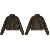 2KWEIRD Hot Girl Short PU Leather Jackets Retro Autumn Women Coats American  Pocket Coffee Faux Clothing Cropped Tops