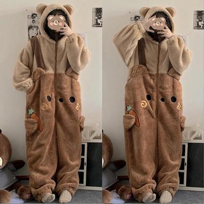 Flannel Anime Adults Animal Pijama Pajamas Set Women Cosplay Halloween Cartoon Pyjama Adults Winter Bear Sleepwear Christmas