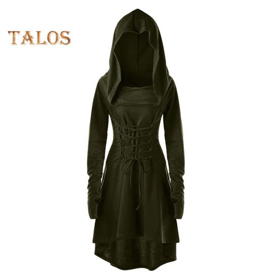 

Женское платье для косплея, готическое сплошное цветное платье на шнуровке, тонкая талия, неровный подол, с капюшоном и длинными рукавами, тематические вечеринки, ролевой фестиваль, Хэллоуин, миди L армия зеленый