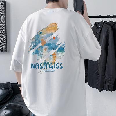 Men's Nasa Giss Printed T-Shirt  Hip Hop Style Dropped Shoulder Loose Tee
