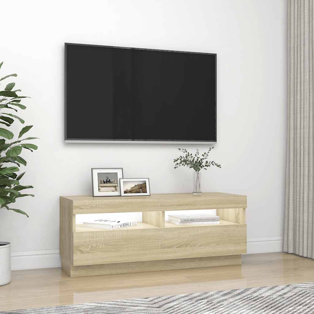 Vidaxl Szafka Tv Z Oświetleniem Led, Dąb Sonoma, 100X35X40 Cm