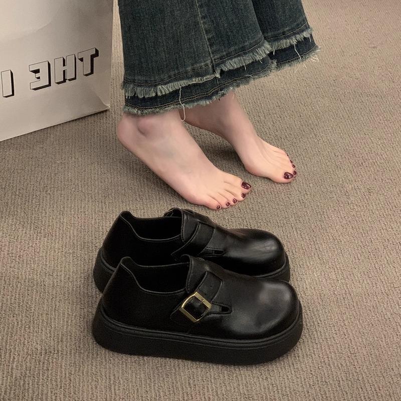

All-inclusive platform shoes women s autumn new black loafers single shoes retro muffin small leather shoes 35 чёрный