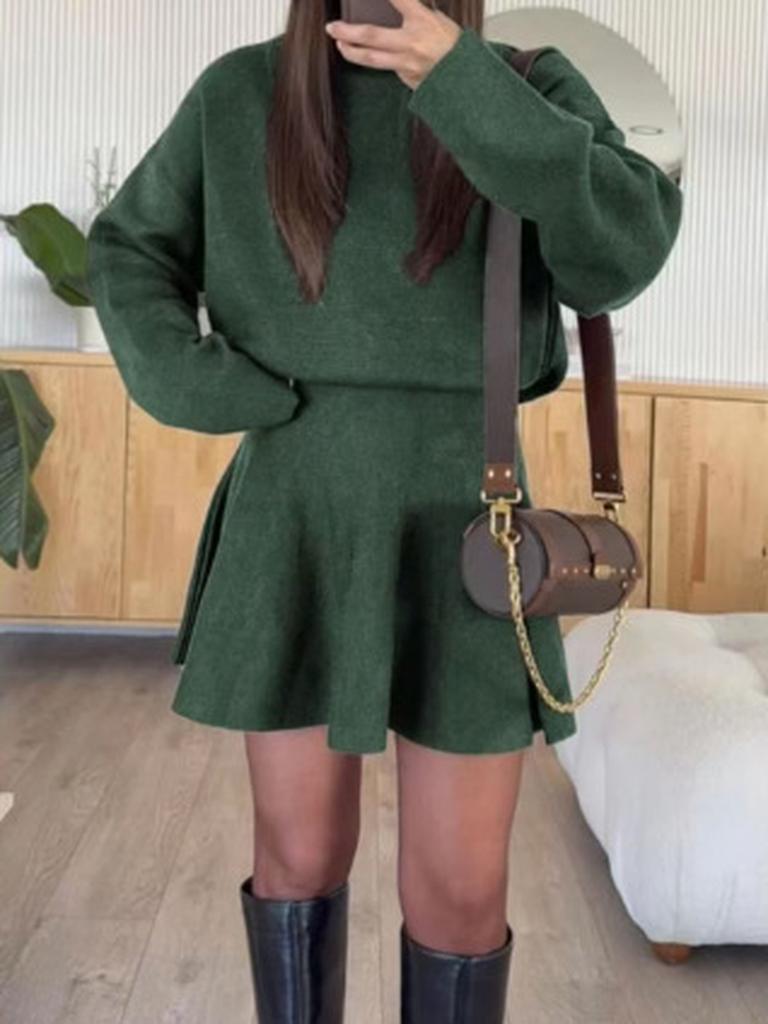 Neues Lässiges Urlaubsstil Langarm Mini-Kleid Set für Damen Herbst Winter