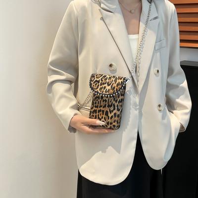 2025 Spring and Summer New Texture Leopard Print Rivet Shoulder Messenger Bag Chain Flip Small Square Bag Women's Fashion Bag Factory