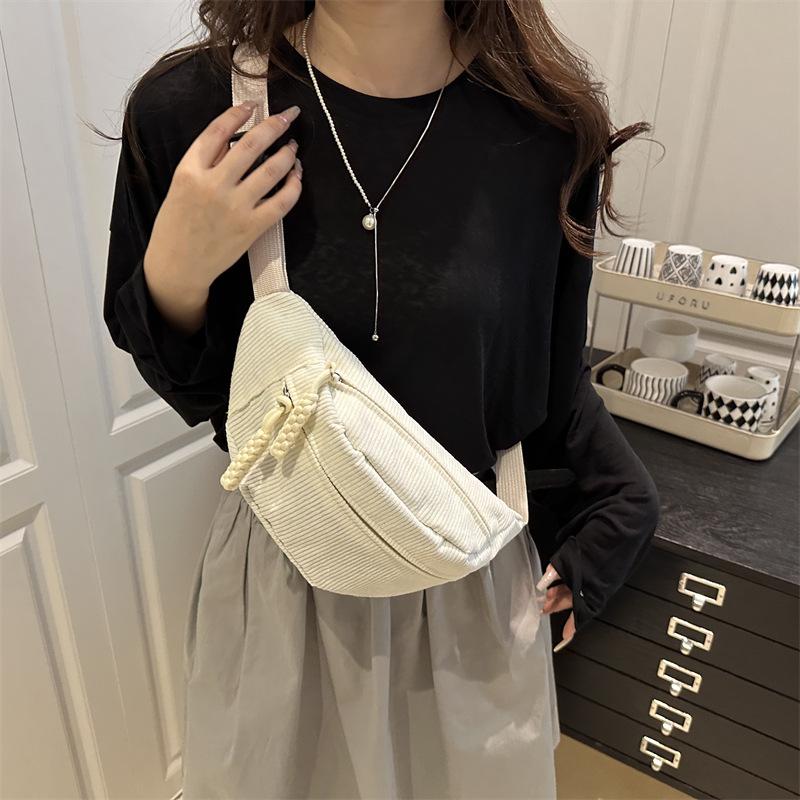 Half Moon Waist Bags Corduroy Running Belt Bags Large Capacity New Fashion Women'S Chest Bag Crossbody Bag