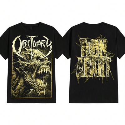 Camiseta de Hip Hop Americano 's Death Metal Necrológica Streetwear Manga Corta Oversize Y2k Algodón Pesado Ropa