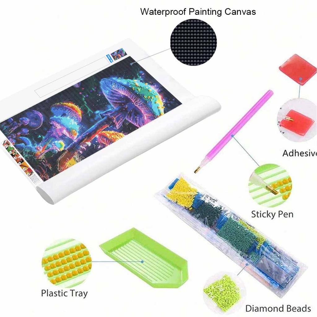 Kit Pittura Diamante Fungo Psichedelico Rotondo Completo Fai da Te Tela Sparkle Art per Adulti Artigianato Rilassante e Decorazione Casa Idea Regalo Set