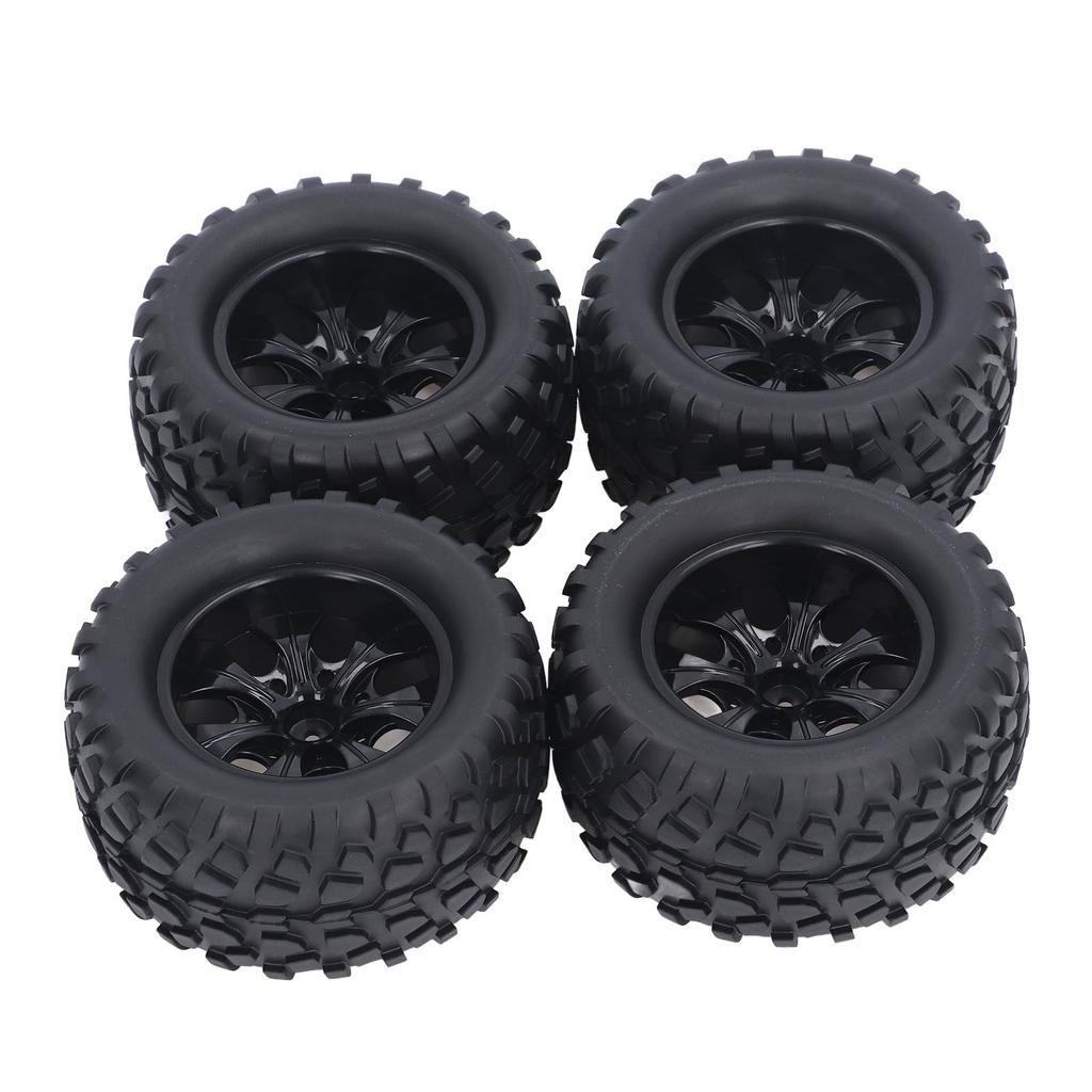 4PCS Rubber Tires with M4 Lock Nuts 12mm Hex Hub 7 Spoke Rim Wheel Tire for 110 RC Off Road Truck