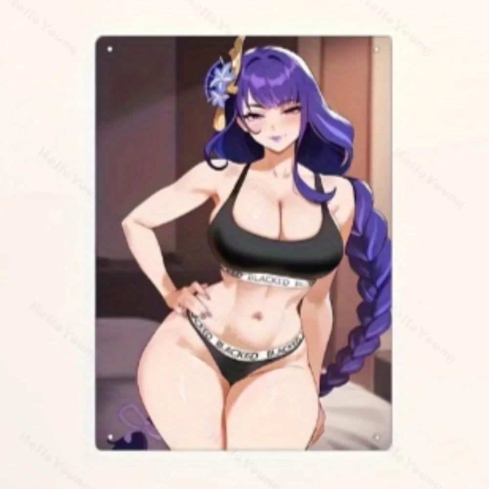 Anime Beauty Themed Aluminum Sign, 1 Pcs Wall Hanging. Decorates Home, Bedroom, Bar, Pre-Drilled, Resistant To Weather Woes.