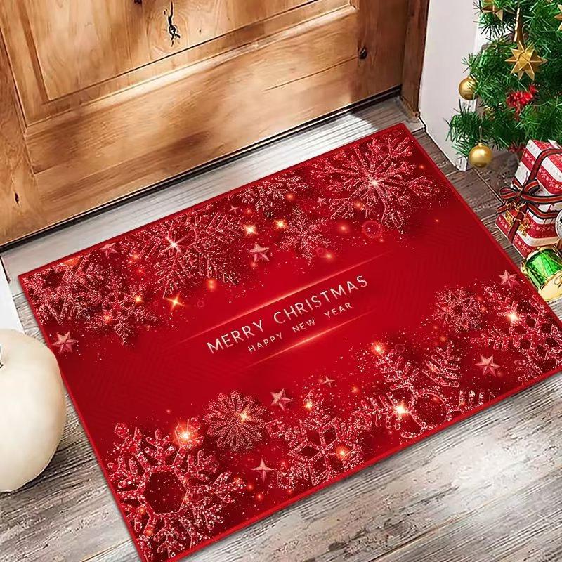 Festive Red Non-slip Absorbent Door Mat - Christmas Crystal Velvet