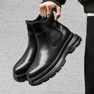 Men's Fashion Chelsea Boots Black Tide Platform Shoes Cowboy Genuine Leather Boot Party Prom Dresses Trend Handsome Ankle Botas
