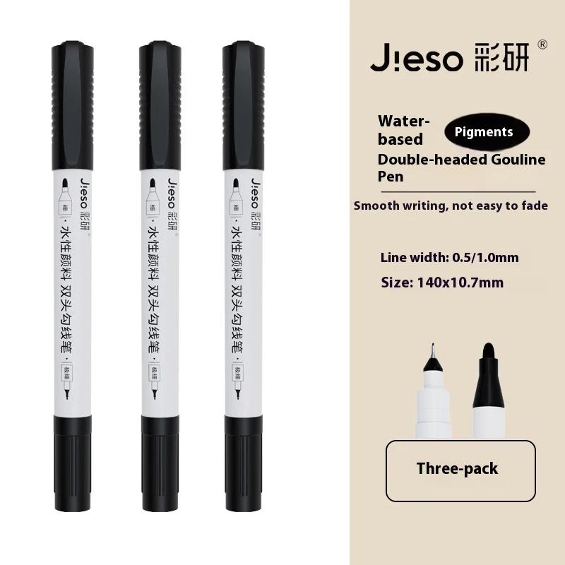 Waterproof Double Marker Pen Black Felt Tip Permanent Paint Water-Based Outlining Pen Student Drawing Fine Liner Art Marker Pens