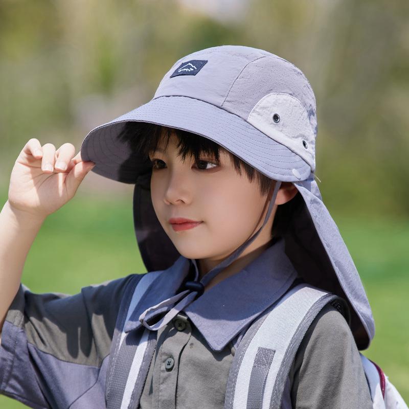 Summer Children's Hats Boys and Girls Sun Protection Visor Big Brim Shawl Neck Protection Sun Hat Quick Drying Waterproof Bucket Hat
