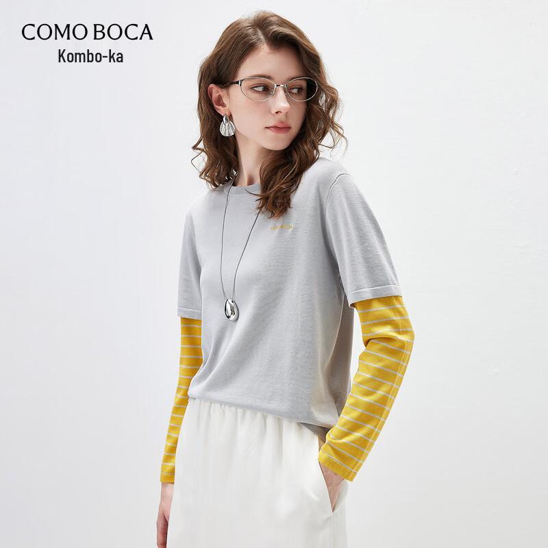 Kemengboka Women's Silk Blend Faux Two-Piece Long Sleeve Knit Top