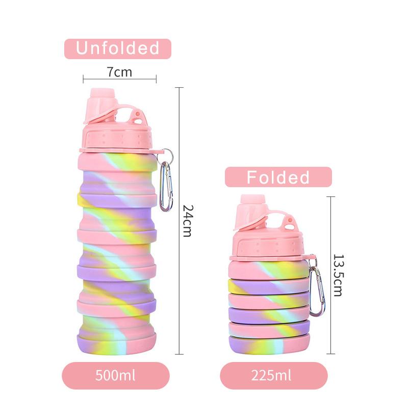 Zusammenfaltbare Silikon-Wasserflasche Faltbare Sport-Wasserbecher mit Karabiner Fitness-Kessel Tragbar für Outdoor-Reisen Trinkbecher