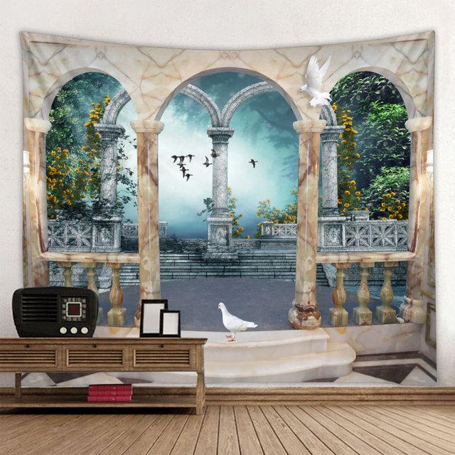 Tištěná tapisérie Evropská architektonická krajina nástěnné zavěšení hippie bohémský obývací pokoj ložnice dekorace na stěnu