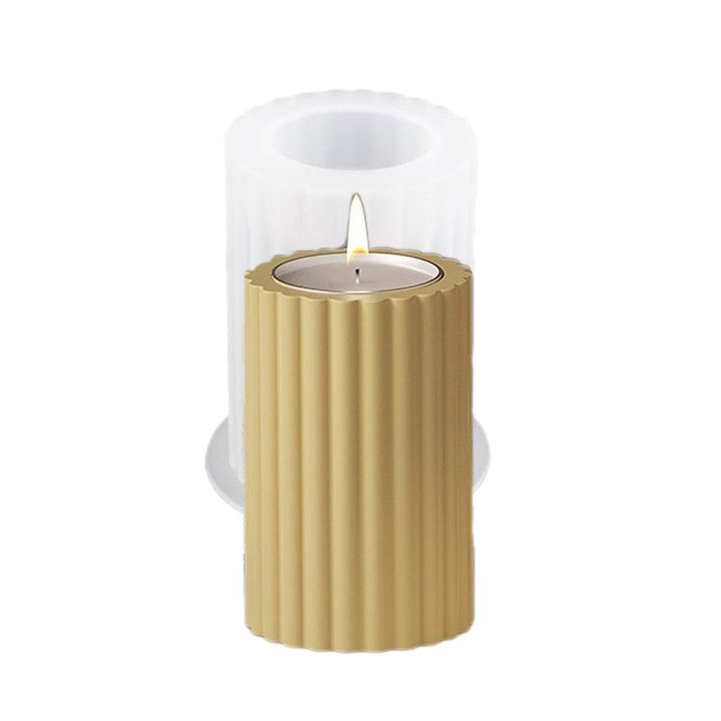 Candle Holder Resin Molds Striped Cylindrical Candlestick Silicone Mold Unique Candle Stand Epoxy Casting Mould DIY
