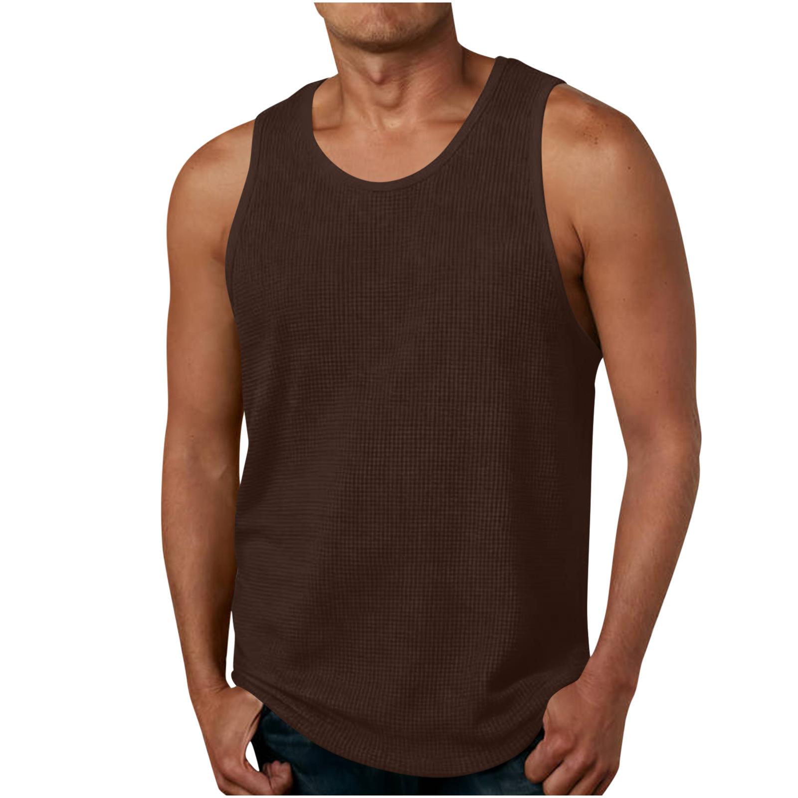 Men s Summer Casual Fitness Sports Sleeveless Base Vest S коричневый