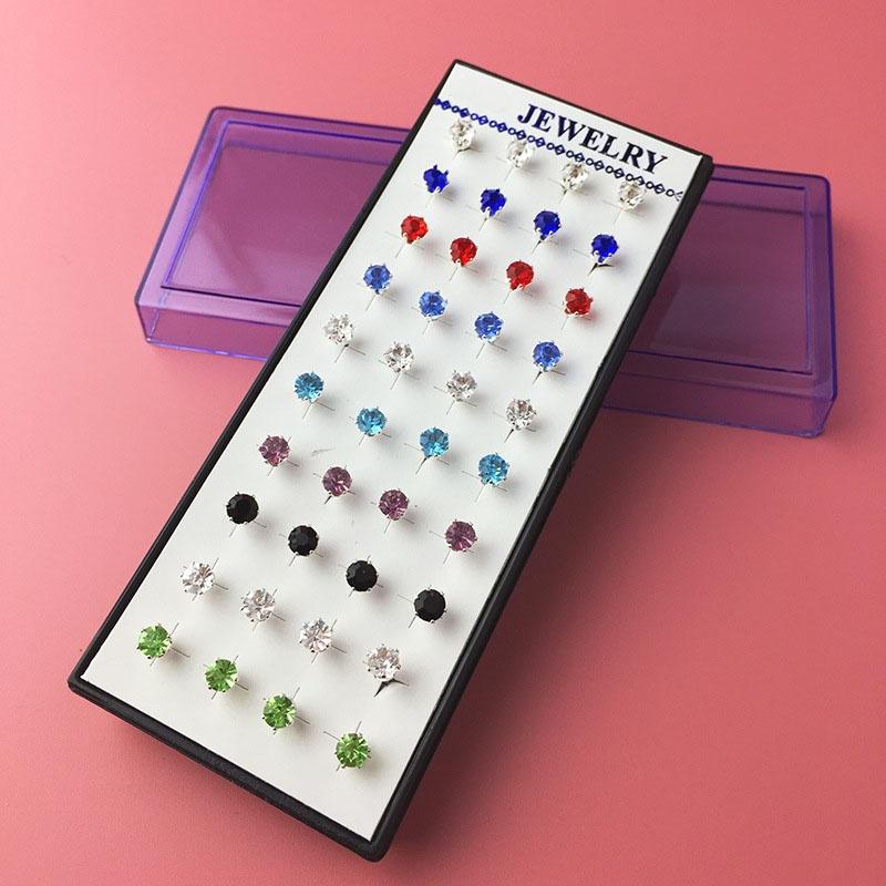 Cercei cu șuruburi din argint, 40 buc, la modă, pentru femei, cu cristale de floarea soarelui și strasuri