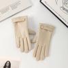 Winter Warm Pu Leather Gloves Women Cute Thick Outdoor Cycling Driving Windproof Cold-Proof Gloves Touchscreen Gloves