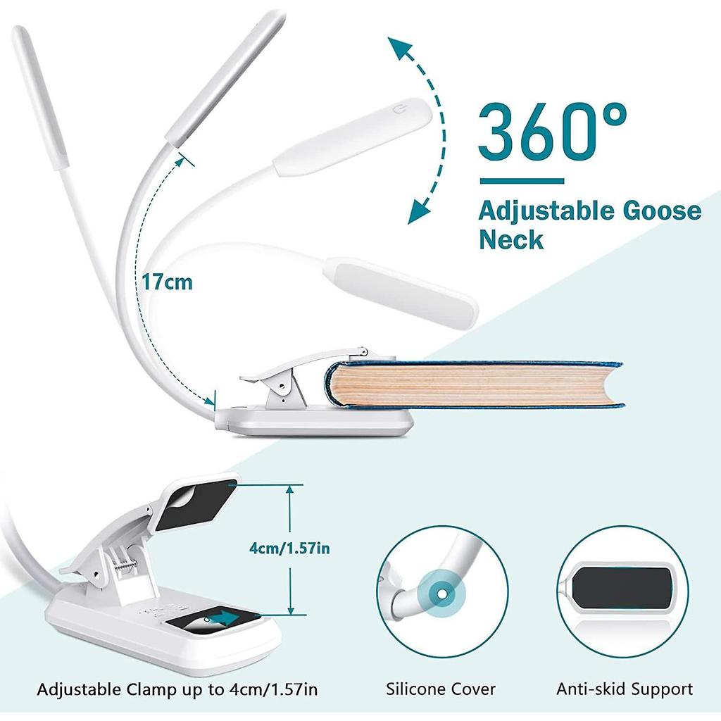 Led Reading Light, Rechargeable Reading Light Lamp In 3 Brightness Modes (cool White/warm Yellow), Gradual Dimming Reading Light For Book Black