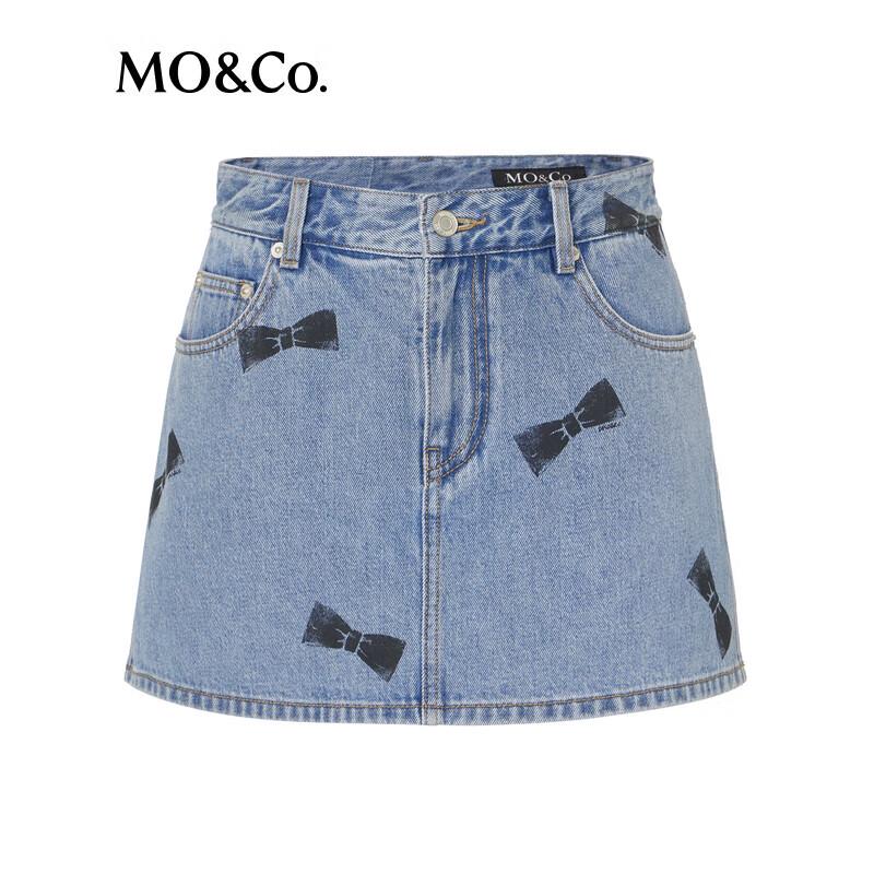 MO&Co. Bow Tie Washed Denim Skort Shorts