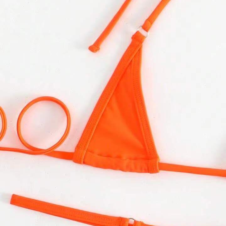 Trendy European & American Backless Solid Color Bandage Bikini