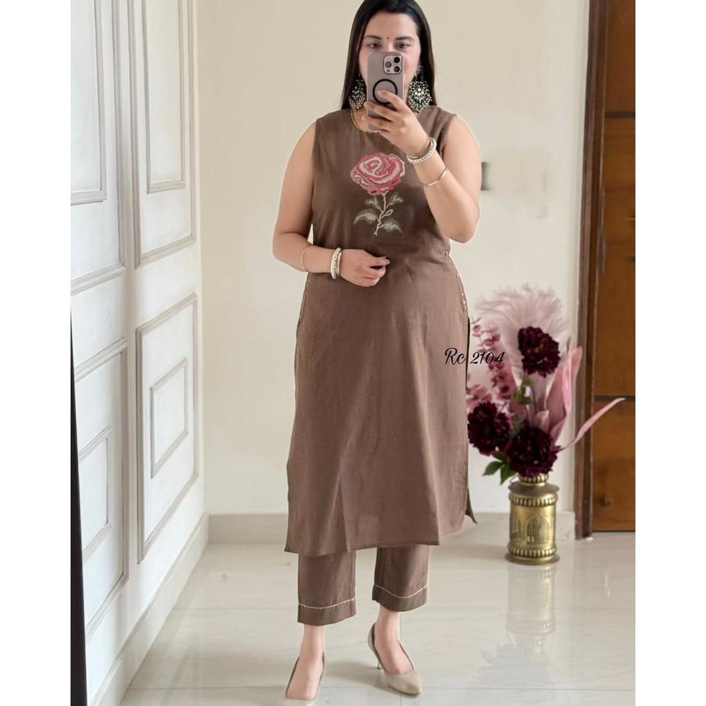 Indian Designer Top Tunic Kurta Pant Set Pakistani Party Wear Sleeveless Kurti SC-2265