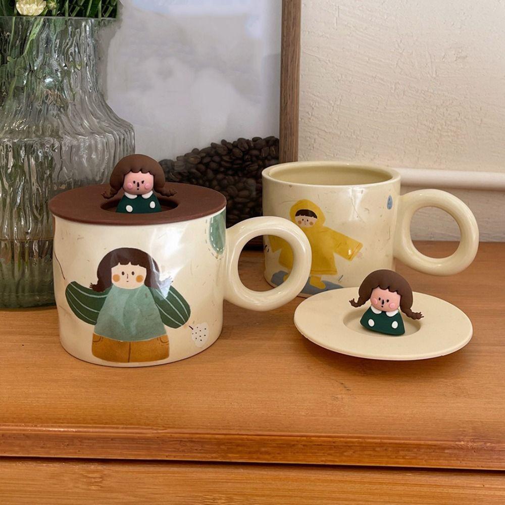 420ml Capacity Ceramic Coffee Mugs Handpainted Cartoon Retro Style Tableware  Breakfast Dining