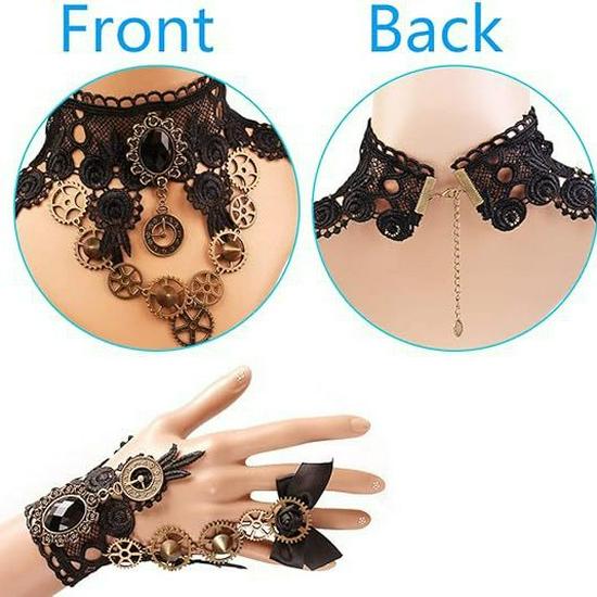 Lolita Steampunk Halskette und Vintage Schleifenarmband Schmuckset
