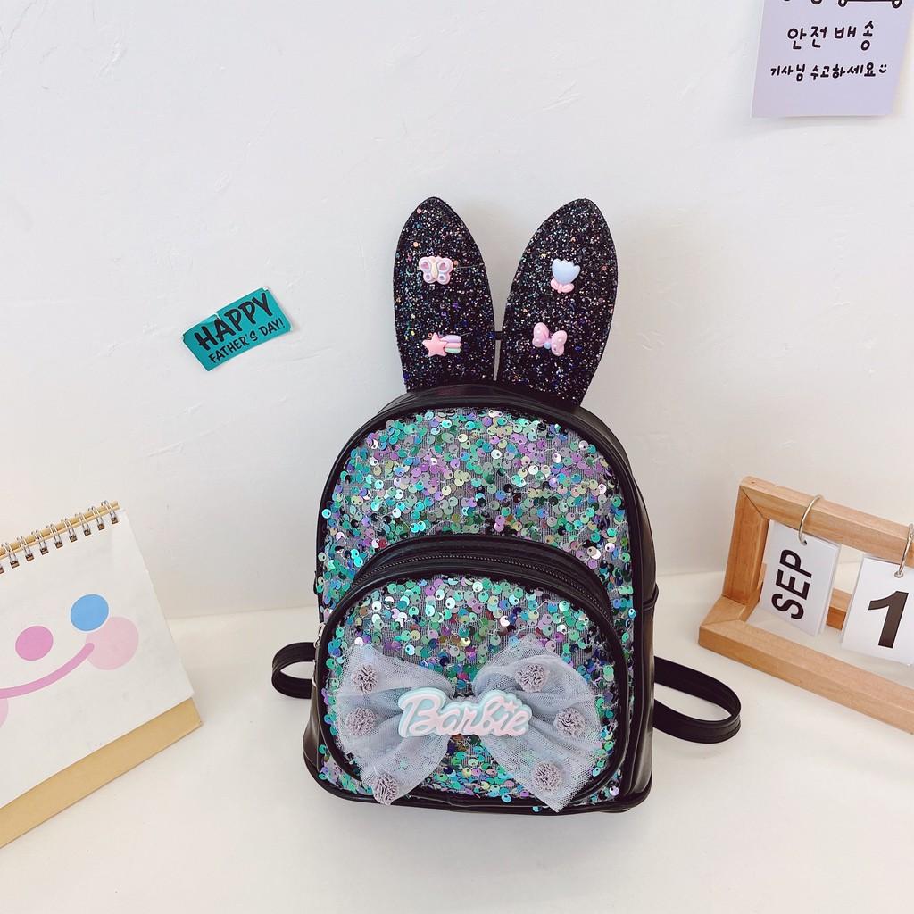 Rabbit Ear Letter Bow Sequin Childrens Backpack Zipper Design Layered Storage