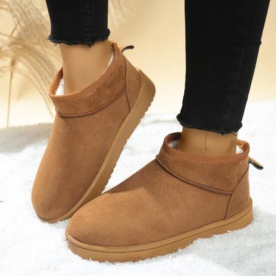 Neue Fleece- und verdickte Kurzschaft-Schneestiefel für Damen, warm gefütterte Baumwollschuhe mit dicker Sohle und runder Zehenpartie