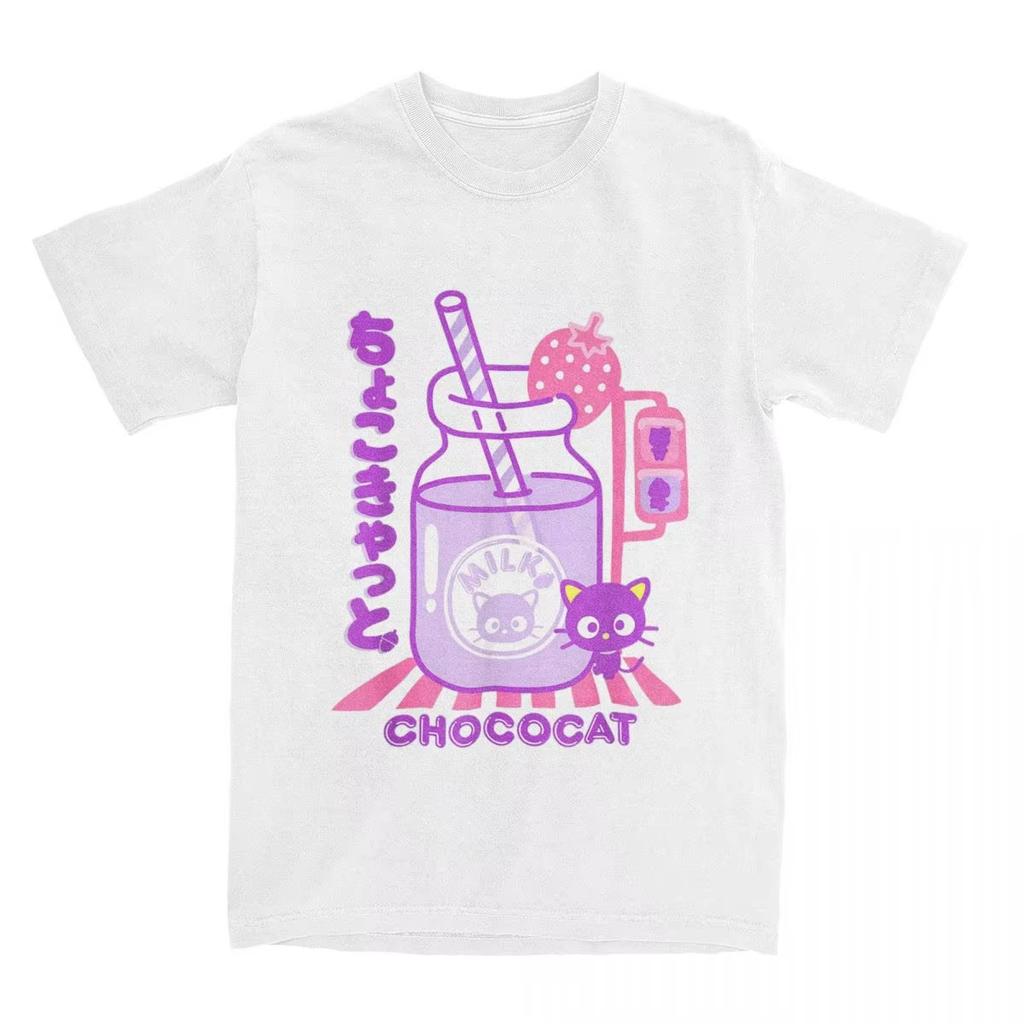 Chococat Erdbeermilch T-Shirts Herren Damen 100% Baumwolle Lustige T-Shirts Rundhals T-Shirt Kurzarm Tops Geschenkidee