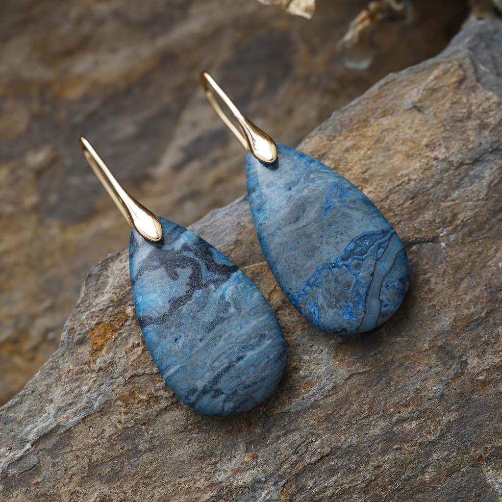 Luxury high-quality natural stone water drop earrings, earrings, European and American popular retro jewelry, Xiyin hot-selling