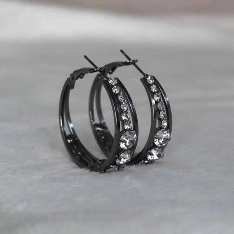 Hot Sale Round Crystal Pendant Ring Eardrop Geometric Rhinestone Inlaid Earrings Fashionable Jewelry Accessories for Women