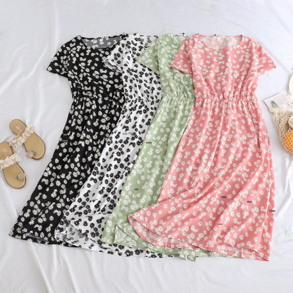 Elegant Mid-Length Short-Sleeved Dress for Middle-Aged and Elderly Women - Fashionable and Age-Reducing