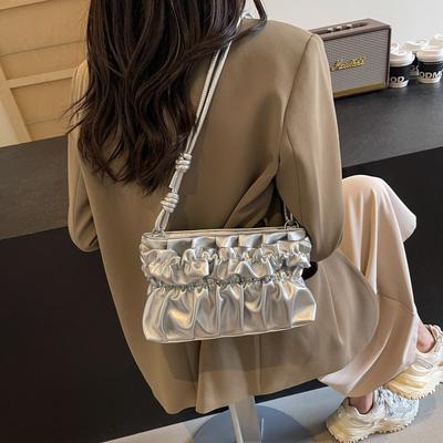 High-end Fashion Bag Women's 2025 Summer New Korean Version Simple Pleated Oblique Span Small Square Bag Shoulder Armpit Bag