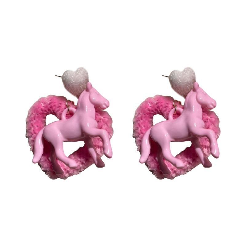 Elegant Horse Ear Cuffs/Ear Studs with Heart Pendant Earrings for Fashion Lovers Fashionable Resin Jewelry for Girls