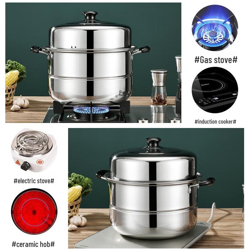 BAYCO 28cm Stainless Steel Multi-function 2-Tier Steamer