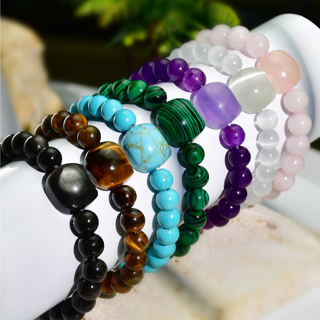 Bohemian Natural Stone Bead Bracelet Cats Head Charm Wristband Handmade Jewelry Gift for Birthdays and Anniversaries