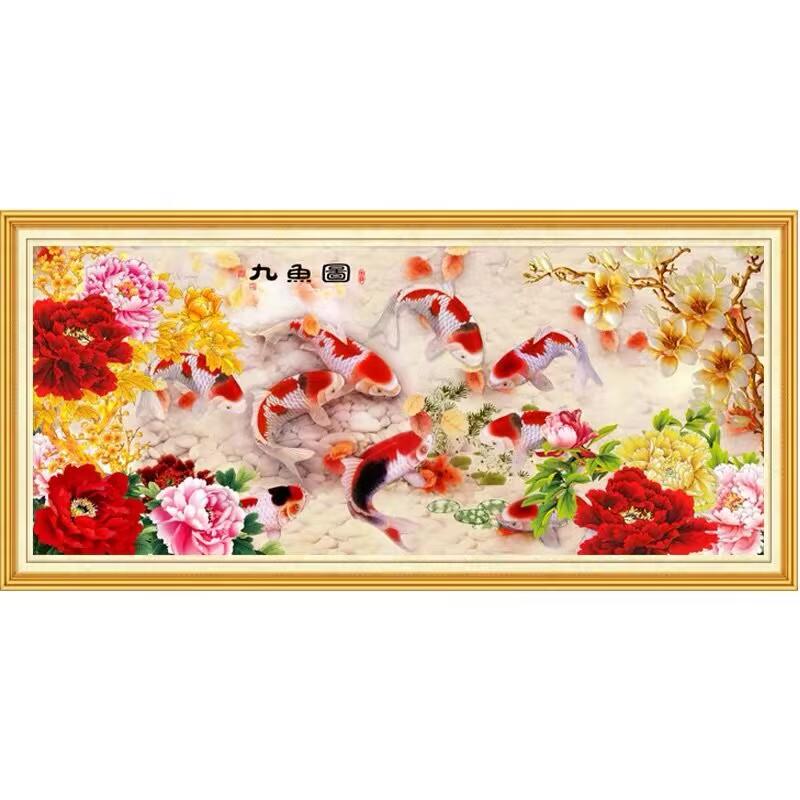5d Diamond Painting Full Diamond New Living Room Large Simple Modern Diy Flower Rich Nine Fish Picture Cross-stitch Diamond Embroidery Mosaic Art