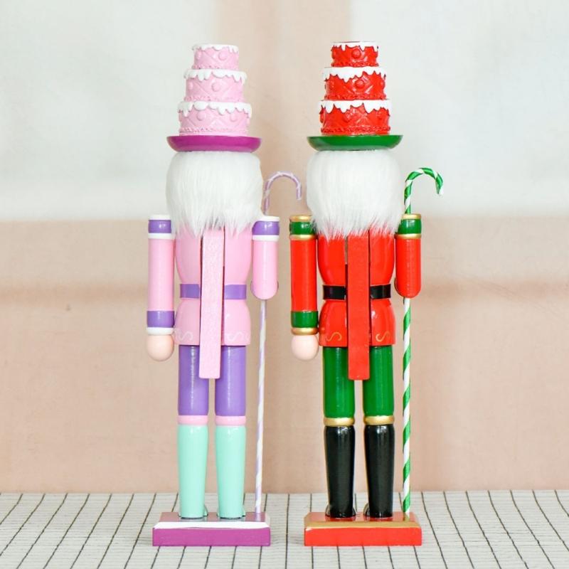 Green And Red Pink Nutcrackers Figurine 38CM Tall Handcrafted Wooden Christmas Ornament For Mantels Shelf Decoration