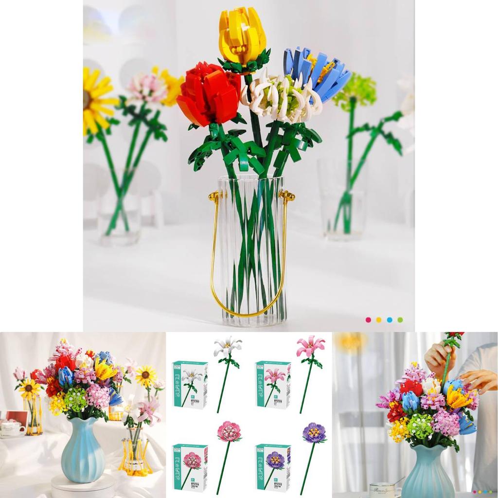 Bezauberndes Blumen-Bausteinset, kompatibel mit hochwertigem Miniaturspielzeug