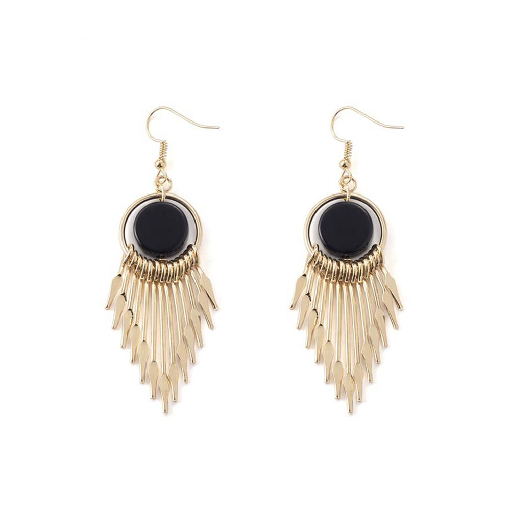 Women Tassel Geometric Earrings Long Round Retro Fashion Earrings