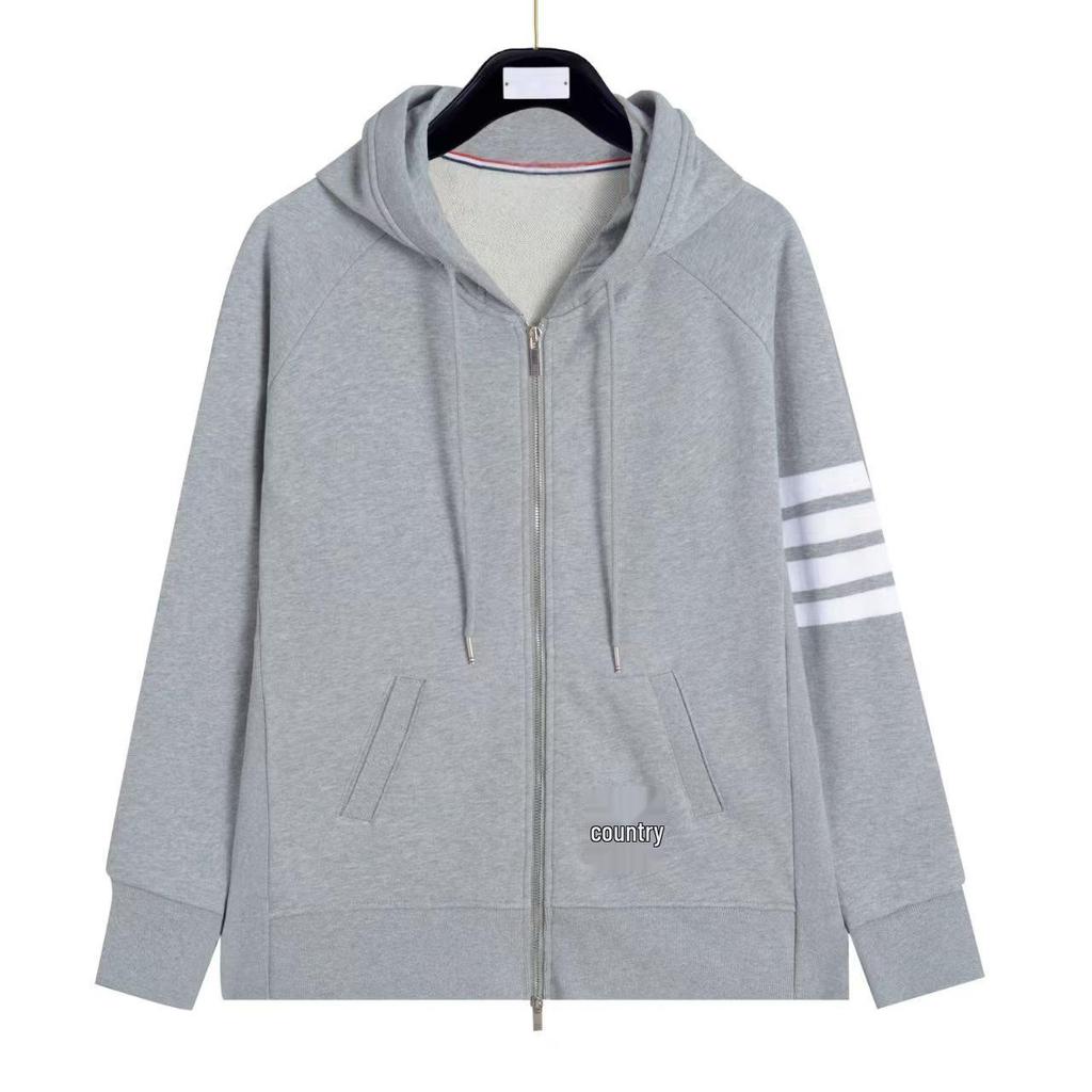 Women's Color-Woven Zipper Hoodie Casual Unisex Hooded Sweatshirt with 4 Stripes